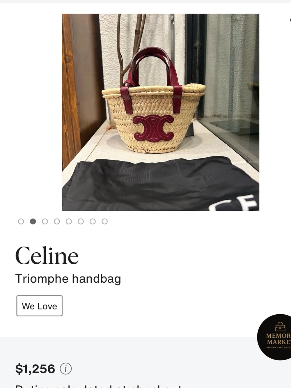 Celine Straw Triomphe Basket Tote in Natural & Burgundy euc